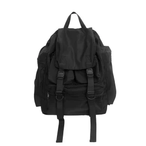 Stylish Black Industrial Nylon String Waterproof Functional Rucksack Japan Korea Style Unisex Backpack for Young People Teens