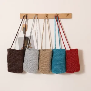 Stylish Bright Thread Crossbody Bag for Women Solid Color Woven Straw Bag for Beach