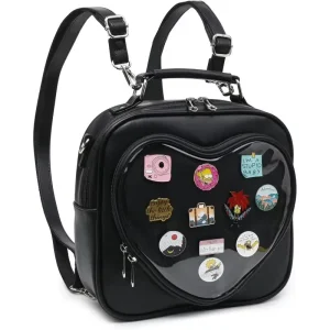 Stylish Clear Pin Crossbody Anime Cosplay PU Leather Adjustable Strap Fashion Ita Bag Backpack Heart Ita Bag