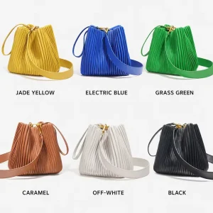 Stylish Fashion Ruched Bucket Bag Genuine Cowhide Large Capacity Water Resistant Portable Women’s Multi-way Shoulder