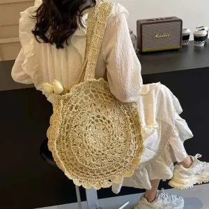 Stylish Handbags Tote Bag Custom Woven Straw Bags Knitted Eco Friendly Lightweight Daily Casual Women Shopping Handbag