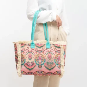 Stylish Hobo Large Capacity Canvas Beach Tote Bags Women’s Flowers Pattern Tassel Zip Shoulder Bags Summer