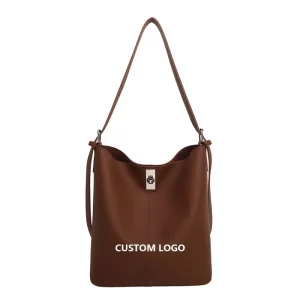 Stylish Large Capacity PU Bucket Bag Lightweight Shoulder Bag with Removable Small Purse for Daily Use