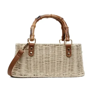 Stylish New Straw Handbags Ladies Woven Rattan Bags Designer Bamboo Handle Straw Bag for Females