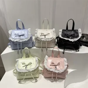 Stylish PU Polyester Lace Backpack with Cute Polka-dot Design Tote Bag Casual Travel Daypack