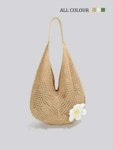 Stylish Summer Beach Bag Women Woven Shoulder Tote with Comfortable Handle Perfect for Seaside & Poolside