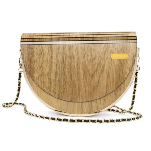 Stylish Women’s Crossbody Handbag Custom Fashionable Lady Bags with Natural Wood Magnet Leather Lining Zipper Closure