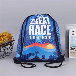 Sublimation Printed Full Color 210D 300D 420D 600D Polyester Drawstring Backpack Race Bag for Sport Bag