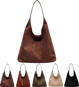 Suede Hobo Bag for Women Soft Retro Shoulder Bag with Cosmetic Pouch Slouchy Tote Bag Customized Logo