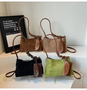Suede Leather Small Shoulder Bag for Women Elegant Casual Handbag Lightweight Mini Satchel Purse