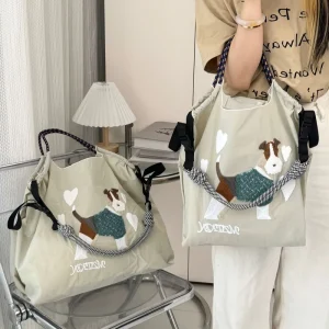 Summer Animal Prints Large Capacity Nylon Waterproof Embroidered Shopping Tote Bag With Single Shoulder Strap Folding Handbag