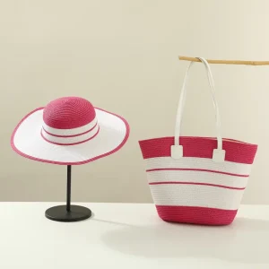 Summer Beach Bag Hat Set Handmade Large Straw Hat Women Holiday Seaside Beach Handbag Hat Set