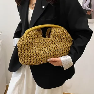 Summer Beach Bag for Women Clutch Bag Designer Straw Bags Tote Handbag Fashion Woven Rattan Bags Female Travel Purse