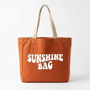 Summer Beach Canvas Tote Bag Terracotta Orange Custom Slogan Print Women Shoulder Bag Vacation Holiday Shopping Bag Custom Long