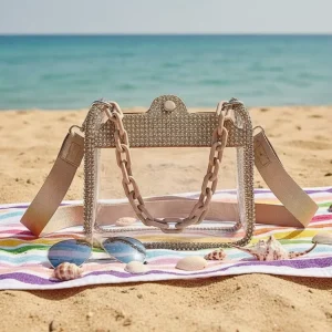 Summer Beach Days Preppy StyleTransparent PVC Crystal Clear Handbag Crossbody Purse Chain Women’s Messenger Shoulder Bag