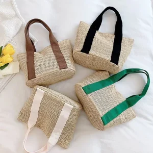 Summer Beach Handmade Retro Straw Woven Burlap Tote Bag for Women Daypack Bachelorette Party Bags Beach Vacation Handbags