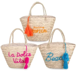 Summer Beach Straw Bag Fashion Large Seagrass Tote Women Handbag Customizable Letters Embroidery and Decoration