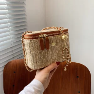 Summer Beach Tote Straw Cosmetic Bag Small Makeup Bag Cosmetic New Arrivals Custom Logo Travel Ladies Straw Cosmetic Bag