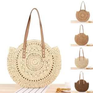 Summer Beach Women Straw Bags Vacation Large Capacity Foldable Straw Sea Bag Tote Woven Shoulder Purse Handbag Beach Gifts