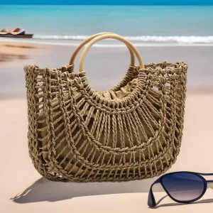Summer Beach Women Woven Handbag Outdoor Casual Tote Bag for Ladies Natural Fashion Shoulder Bucket Bag Straw Bag