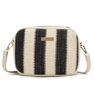 Summer Bohemian Shoulder Bag Single Strap Zipper Woven Purses Beach Striped Phone Storage Women’s Fashion Crossbody Bag