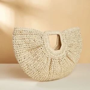 Summer Bohemian Style Top Handle Paper Straw Bag Ladies’ Beach Handbag With Open Closure and Polyester Lining