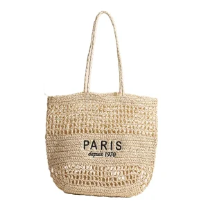 Summer Candy Color Straw Handbags Classic Eco Friendly Beach Bag Handmade Hollow Out Tote Bag Luxury Embroidery Letter Handbag