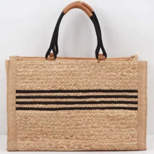 Summer Casual Fashion Straw Beach Bag with Handle and Polyester Lining Women Tote Bag