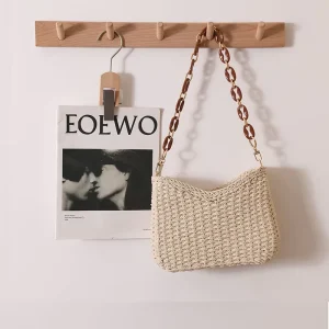 Summer Crossbag Straw Purse Woven Raffia Tote with Cloth Lining and Zipper ODM Summer Travel Purse Raffia Bag