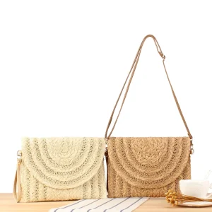 Summer Crossbody Beach Bags Handmade Woven Envelope Straw Clutches Women Woven Braided Small Crossbody Pouch