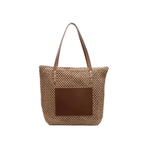 Summer Fashion Straw Women’s New Large Capacity Woven ZIP Closure Shoulder Bag Seaside Holiday Beach Tote Bag
