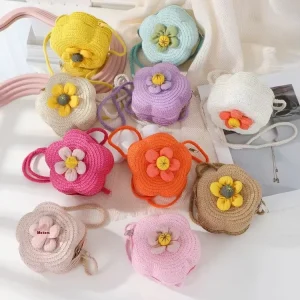 Summer Fashion Women’s Mini Crossbody Straw Bag Woven Seaside Style Open Closure Small Change Beach Bag Polyester Lining