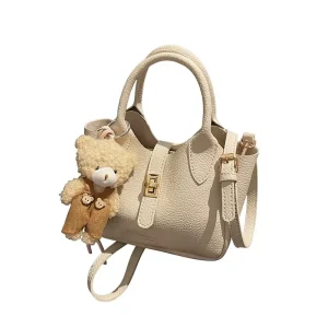 Summer Fresh All Match Women’s New Casual Bucket Bag Commuter Shoulder Crossbody Bag Polyester Lining Locking Buckle