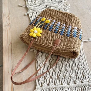 Summer Holiday Beach Straw Tote Bags Woven Handbags for Women Bohemian Splicing Color Travel Shoulder Bags