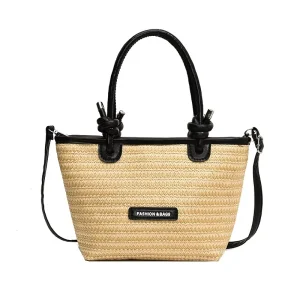 Summer Ladies Fashion Crossbody Woven Bucket Bag Zipper Closure Polyester Lining Portable Anti Theft