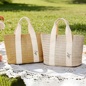 Summer Large Capacity Straw Woven Bag Personalized Custom Embroidered Name Tote Bag Casual Vacation Travel Beach Bag