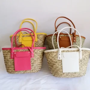 Summer Natural Straw Woven Tote Bags Ladies Beach Bag Messenger Hand held Straw Bag