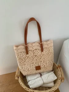 Summer New Arrival Large Capacity Lace Tote Bag for Women Casual Beach Shoulder Handbag