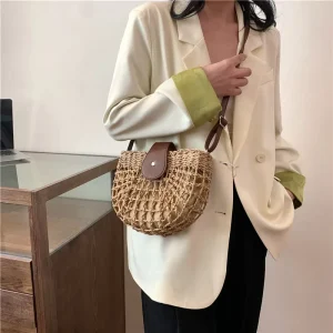 Summer Niche Straw Woven Bag Women’s Beach Vacation Crossbody Shoulder Underarm Saddle Bag Handwoven Small Tote