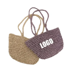 Summer Outdoor Straw Tote Bag Solid Colors Beach Bag Large Capacity Paper Straw Handbags Bags for Ladies