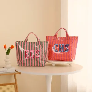 Summer PVC Tote Bag Clear Monogram Women Shoulder Bag Waterproof Strip Beach Bag