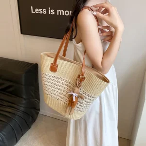 Summer Popular Vacation Large Woven Straw Bag for Women Beach Zipper Tote New Fashion Versatile Shoulder Bag