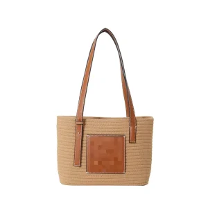 Summer Portable Open Single shoulder Hand held Woven Straw Bucket Underarm Bag Lady Fashion Logo Pattern Simple