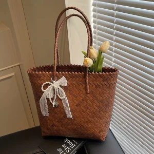 Summer Seaside Beach Vacation Style Straw Bag Unisex Large Capacity Single Shoulder Tote Bag