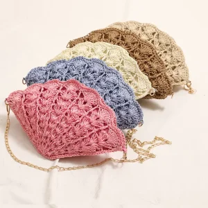 Summer Straw Beach Bag Women’s Handmade Shell Crossbody Bag with Chain Boho Fashion New