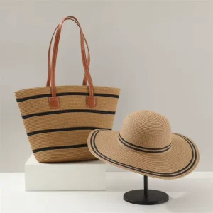 Summer Straw Hat Handmade Large Capacity Tote Bag Set Women Holiday Seaside Beach Ladies Summer Straw Hats