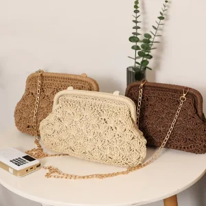 Summer Straw Woven Clutch Bags Handmade Crochet Beach Crossbody Chain Handbags for Women Custom Logo OEM ODM