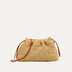 Summer Straw Woven Drawstring Bucket Bag Women Raffia Crossbody Shoulder Bag Custom Logo OEM Manufacturer