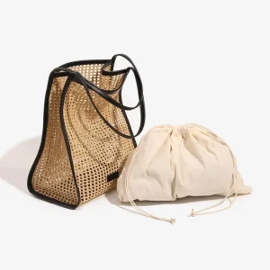 Summer Straw Woven Mesh Tote Bag with Inner Pocket Casual Vacation Shoulder Bag