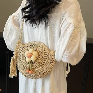 Summer Stylish Straw Woven Zipper Closure Crossbody Small Bag for Women Versatile Shoulder Crossbody Phone Bag